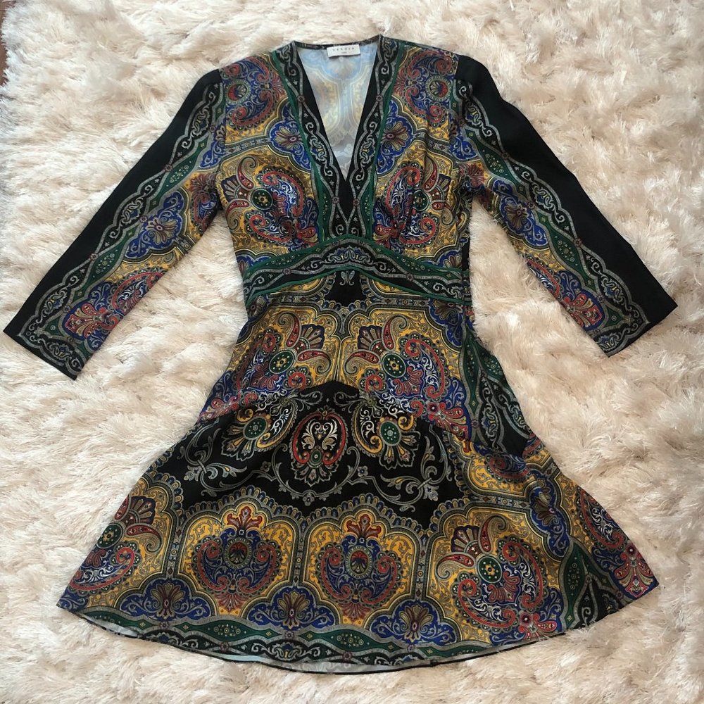 Sandro Rayan Paisley-print Satin Midi Dress In Black, small, 34, SFPRO00953